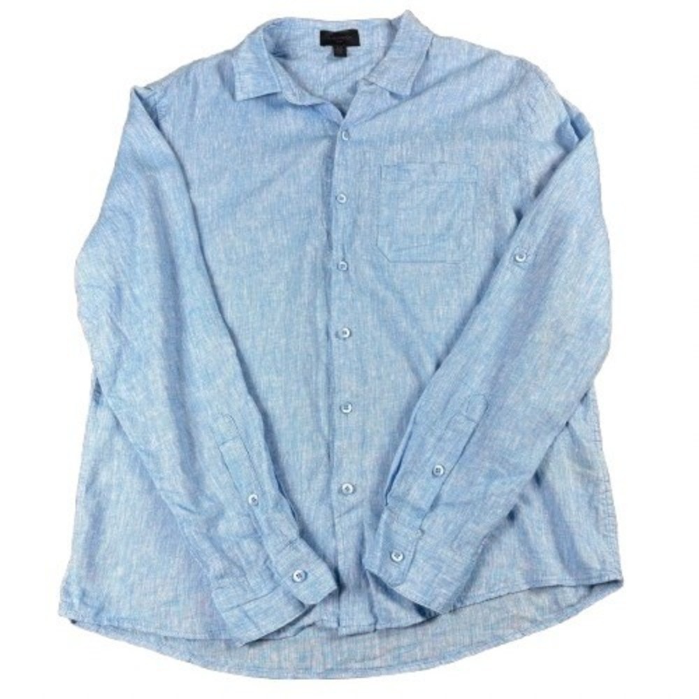 Magaschoni Man Linen Blend Button Up Shirt Light‎ Blue Beach Coastal Size Small